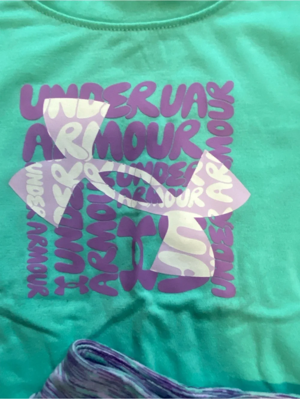 Under Armour Mint Green Swim Tee with Purple Patterned Shorts